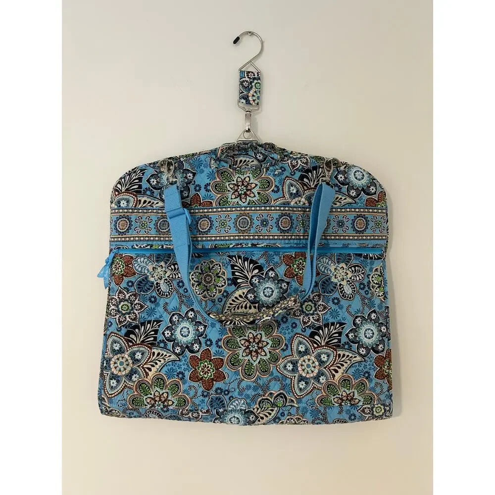 Vera Bradley Retired Bali Blue Brown Paisley Floral Hanging Quilted Garment Bag